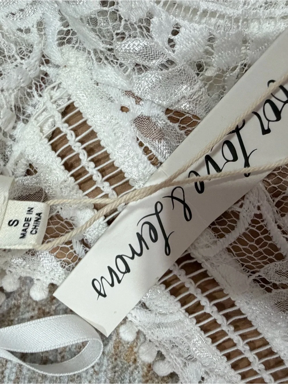 For Love And Lemons Brown Bodysuit with White Lace Trim - Picture 6 of 7